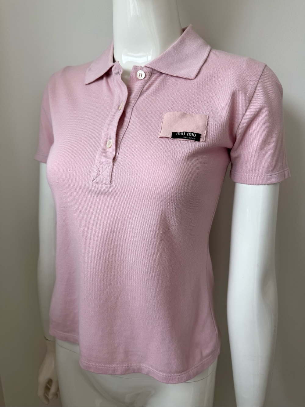 Authentic vintage blush pink Miu Miu cotton polo logo t-shirt